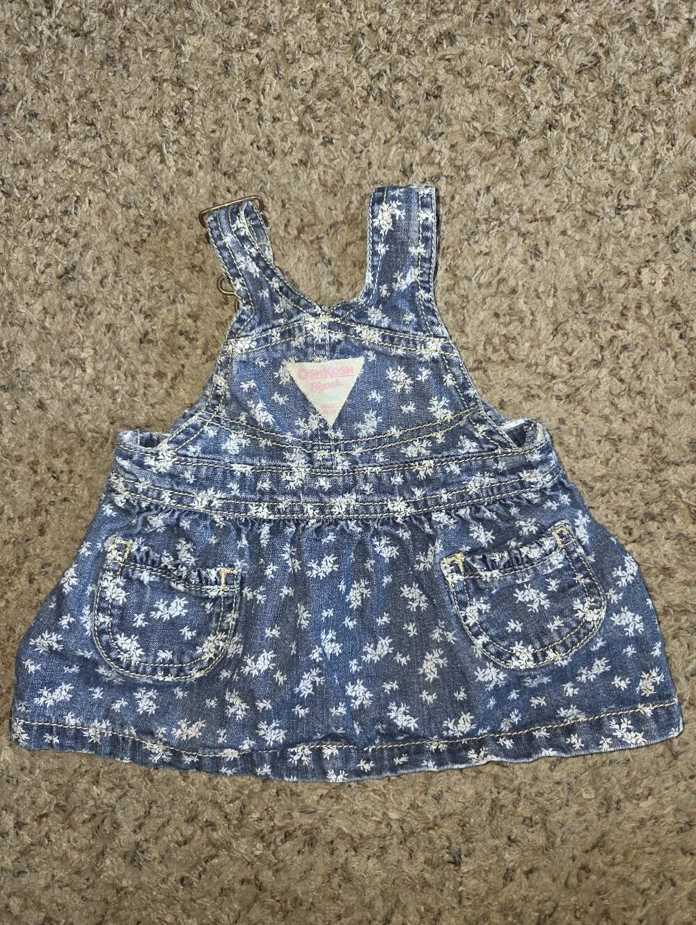 Vintage Y2k Oshkosh Bgosh Floral Denim Jumper Dress Baby Girl 3 Month